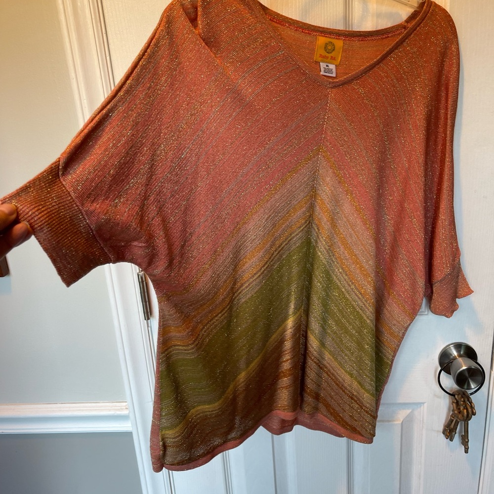 NWT Ruby Rd. Coral Multicolor Striped Top with Cardigan 2 piece Set! size XL - Picture 4 of 7